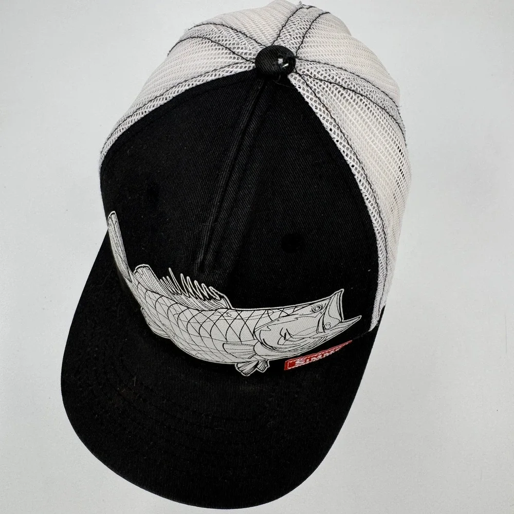 Simms Fishing Products Trucker Hat Mens OSFA Black White Bass Fish Snapback - Picture 2 of 9